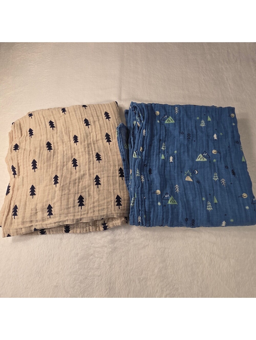 Cloud Island Swaddle Blanket Lot 2 Blue Mountain Camping & Cream Pine Trees